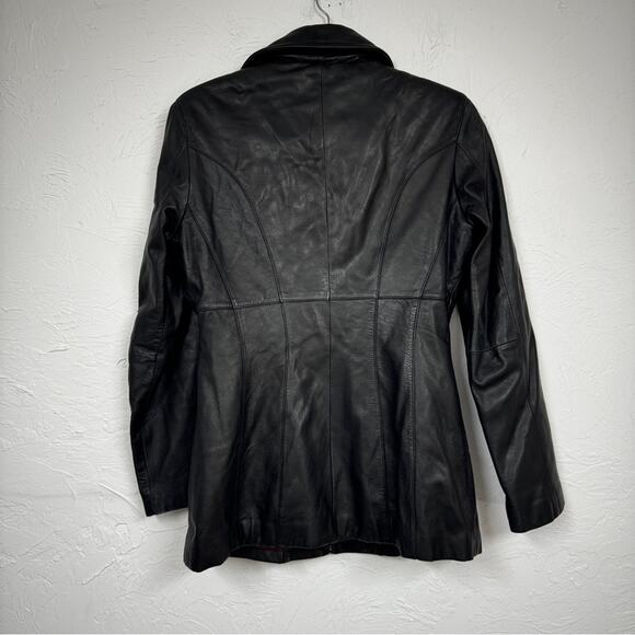 Vintage Wilson’s Leather Black Fitted Long Line Jacket Womens M Y2K 90s Rachel - Picture 8 of 12